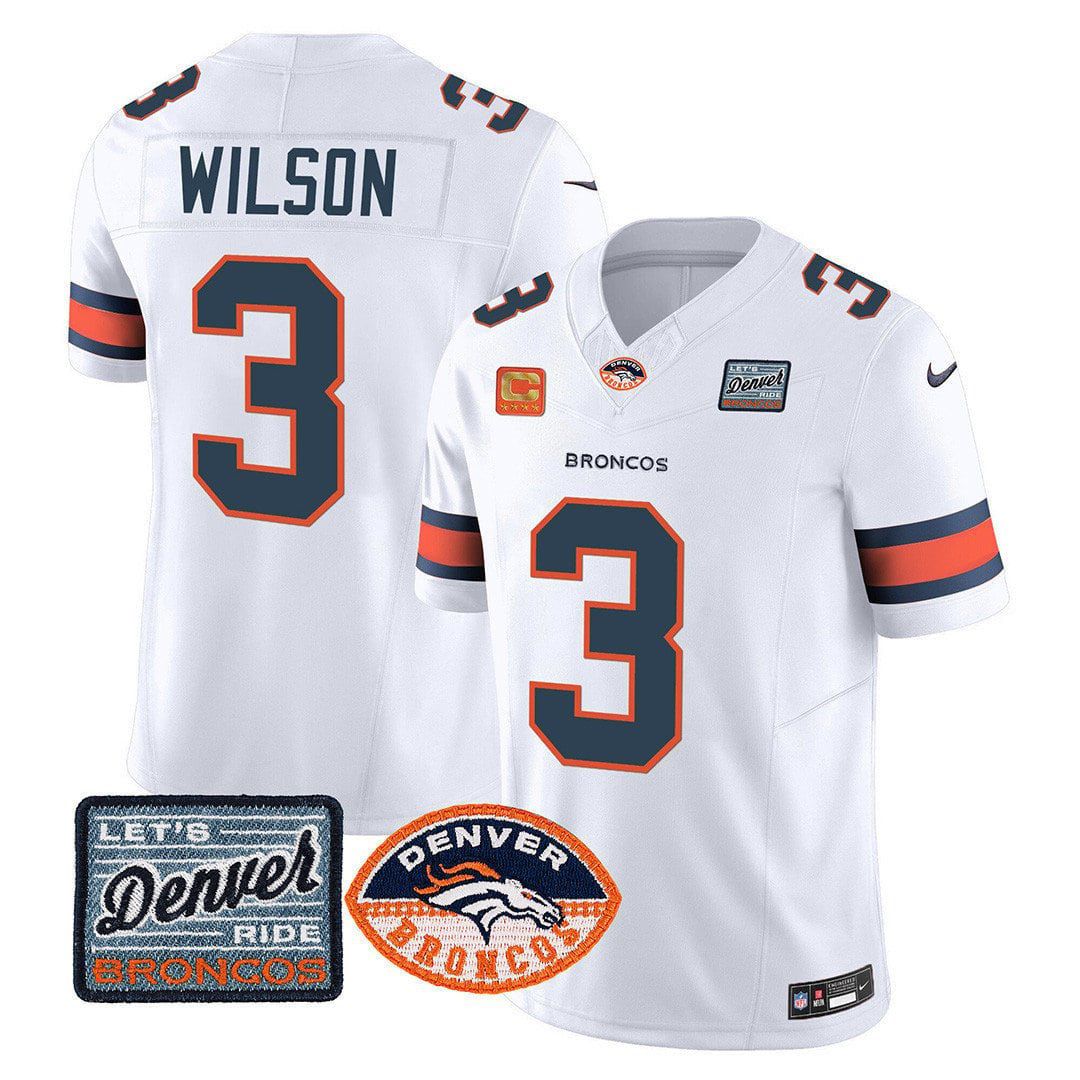 Men Denver Broncos #3 Wilson White 2024 Nike Logo Patch Limited NFL Jersey